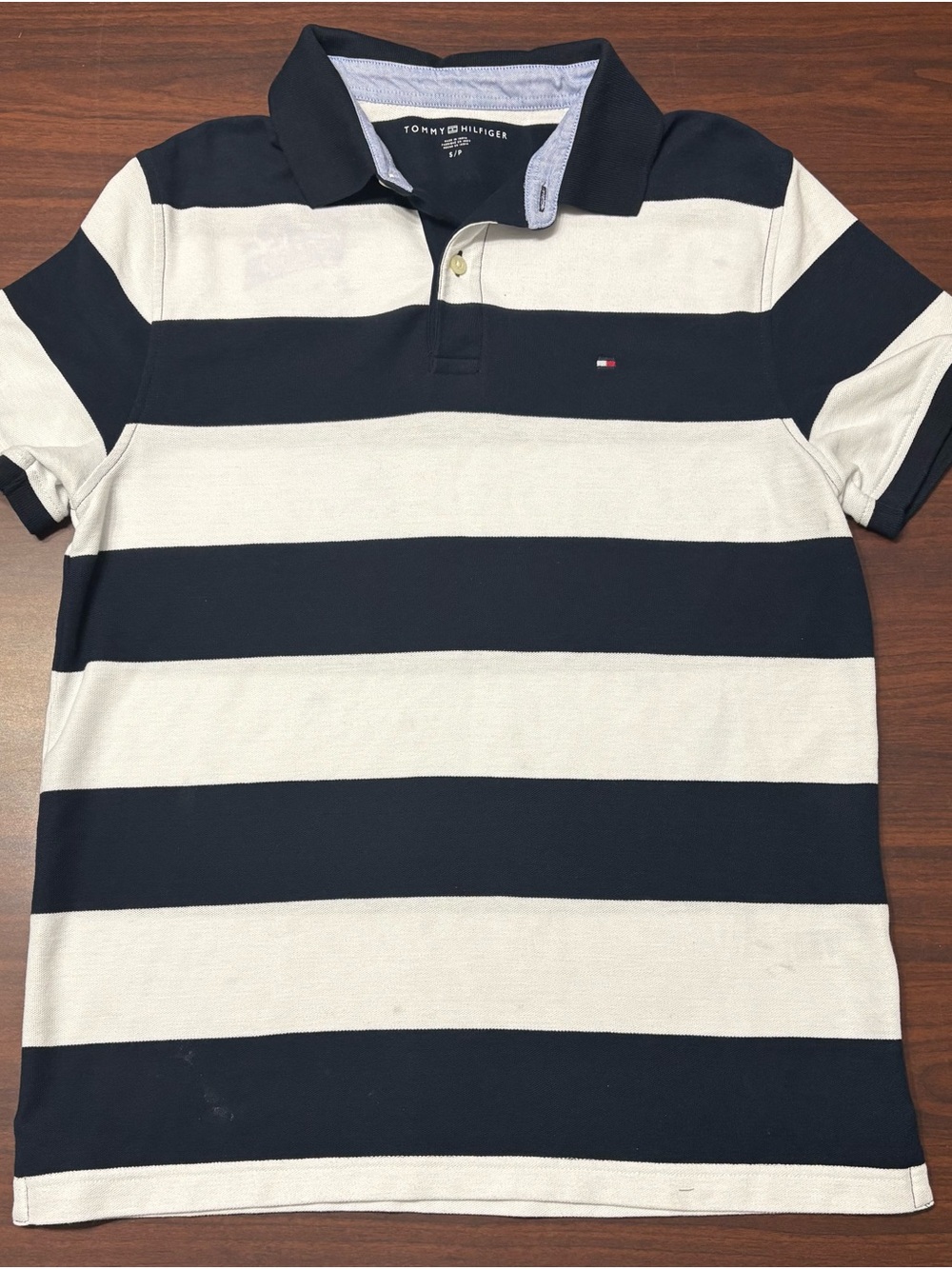 Tommy Hilfiger Men’s Navy & White Horizontal Stripe Polo